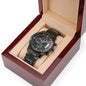 When We Pray God Works | Engraved Design Black Chronograph Watch