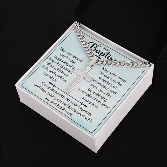 On Your Baptism | Cuban Chain with Artisan Cross Necklace