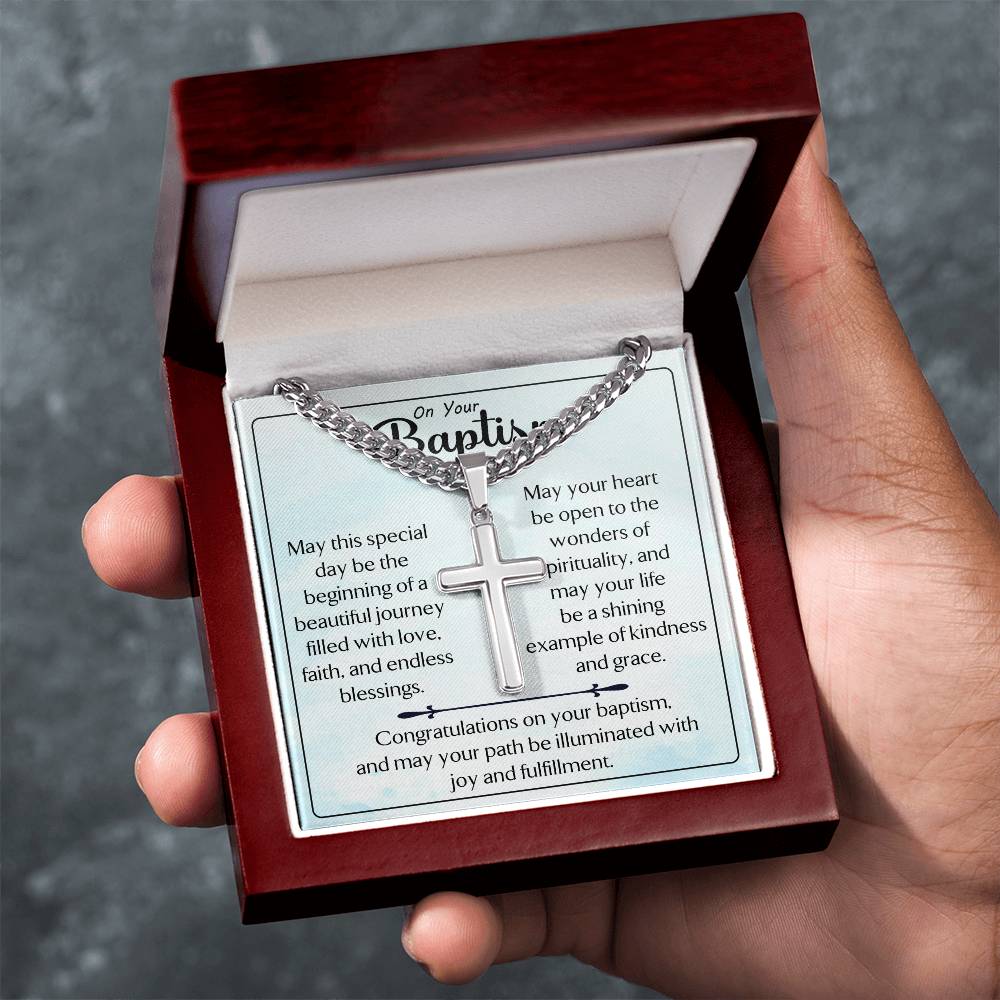 On Your Baptism | Cuban Chain with Artisan Cross Necklace