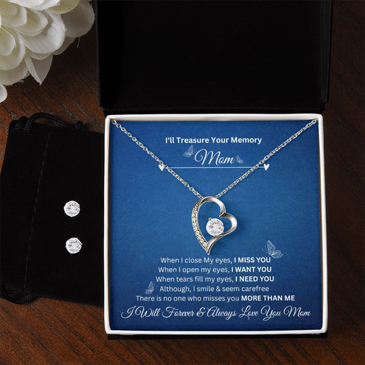 I'll Treasure Your Memory | Mom | Forever Love Necklace and Cubic Zirconia Earring Set