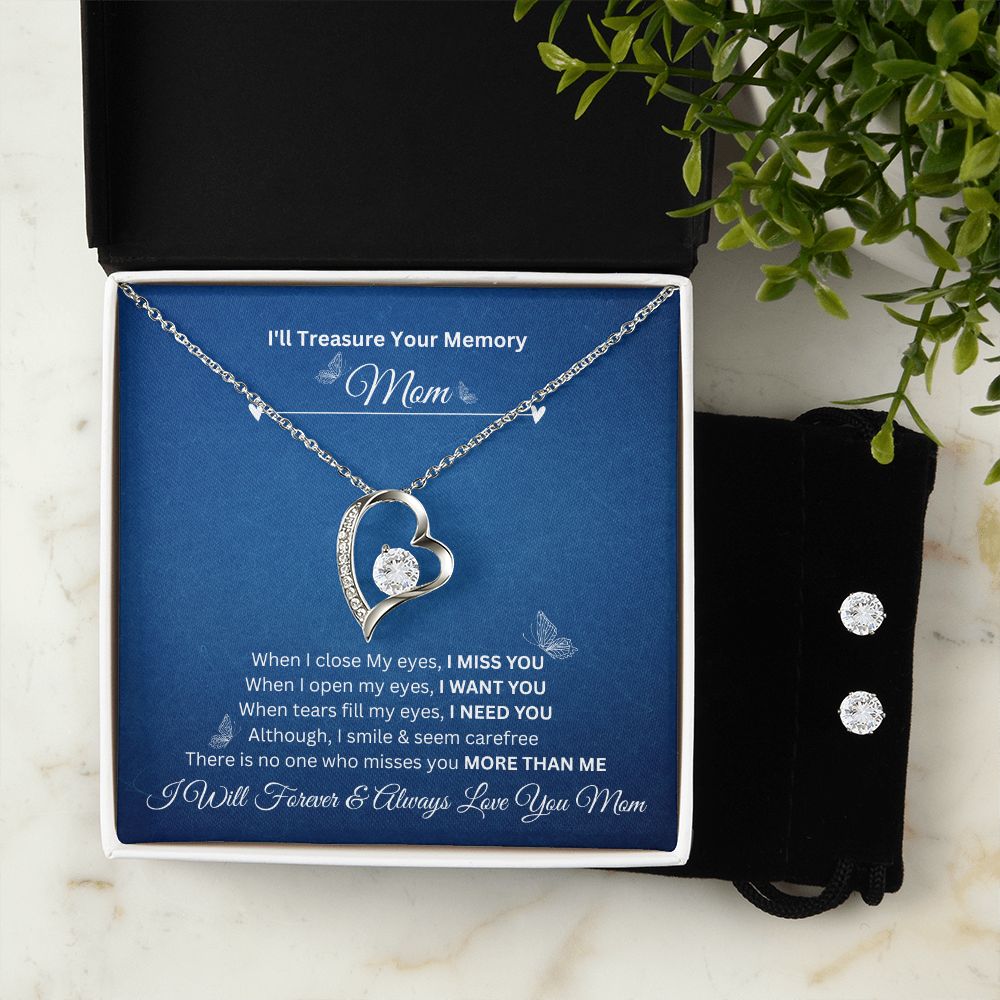 I'll Treasure Your Memory | Mom | Forever Love Necklace and Cubic Zirconia Earring Set