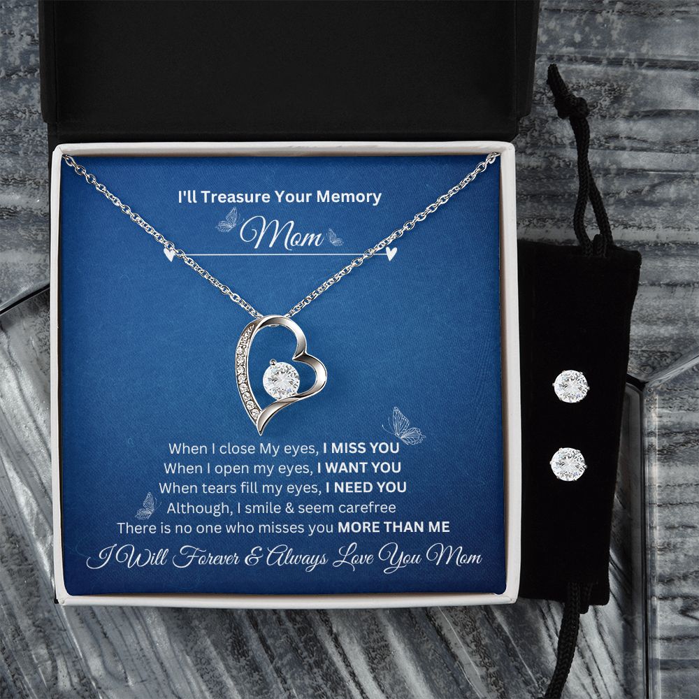 I'll Treasure Your Memory | Mom | Forever Love Necklace and Cubic Zirconia Earring Set