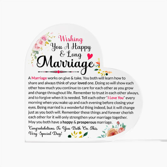 Wishing You A Happy & Long Marriage | Congratulations | Heart Shaped Plaque