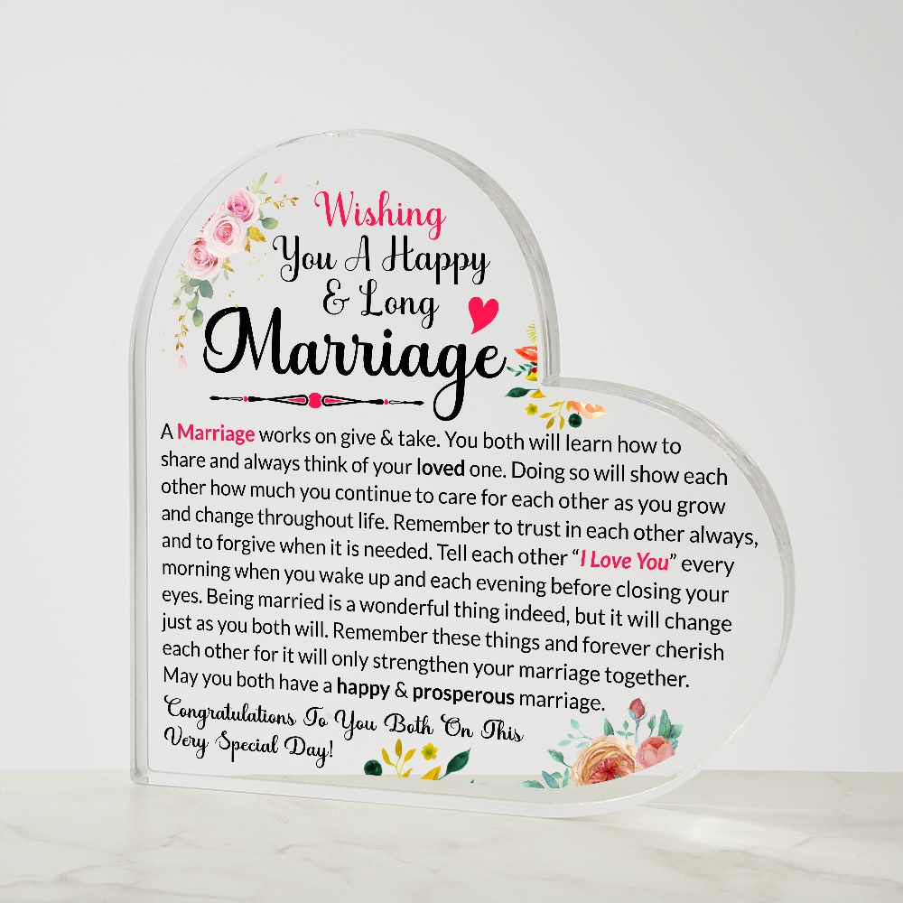 Wishing You A Happy & Long Marriage | Congratulations | Heart Shaped Plaque
