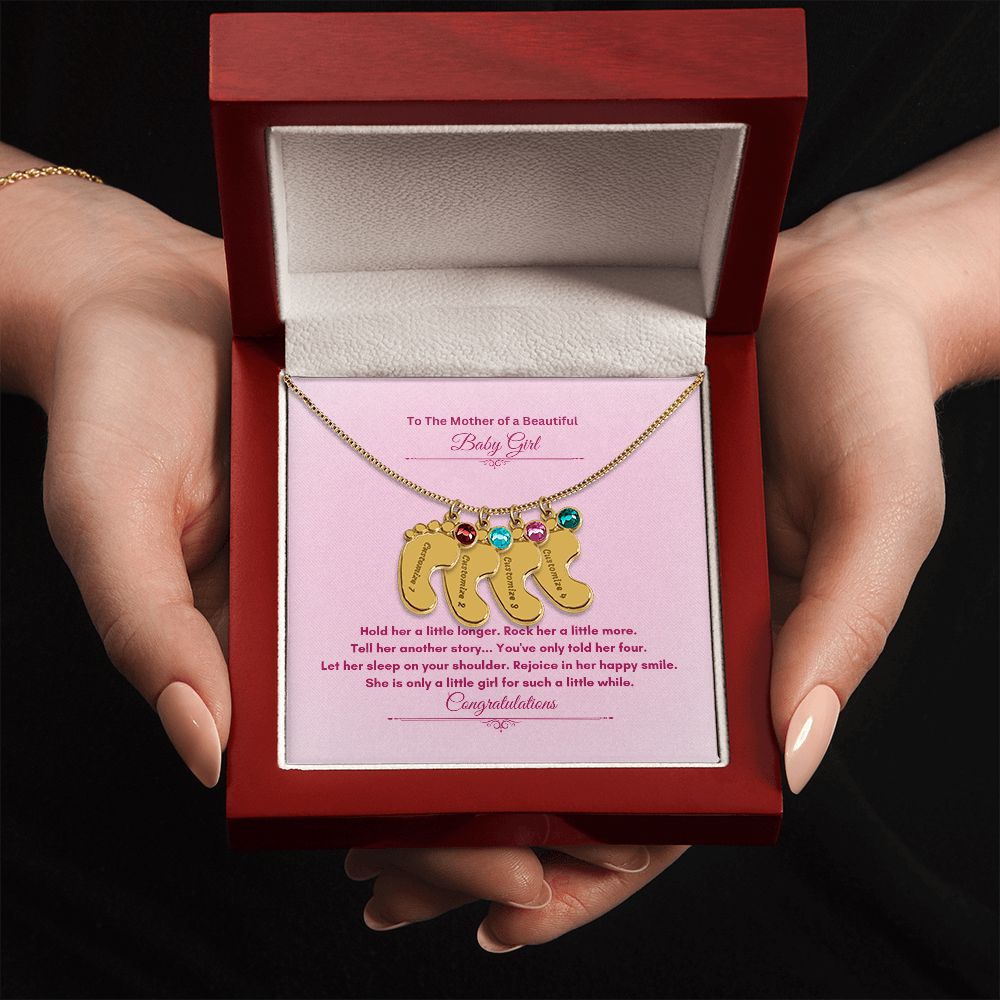 To The Mother Of A Beautiful Baby Girl | Custom Baby Feet Necklace with Birthstone