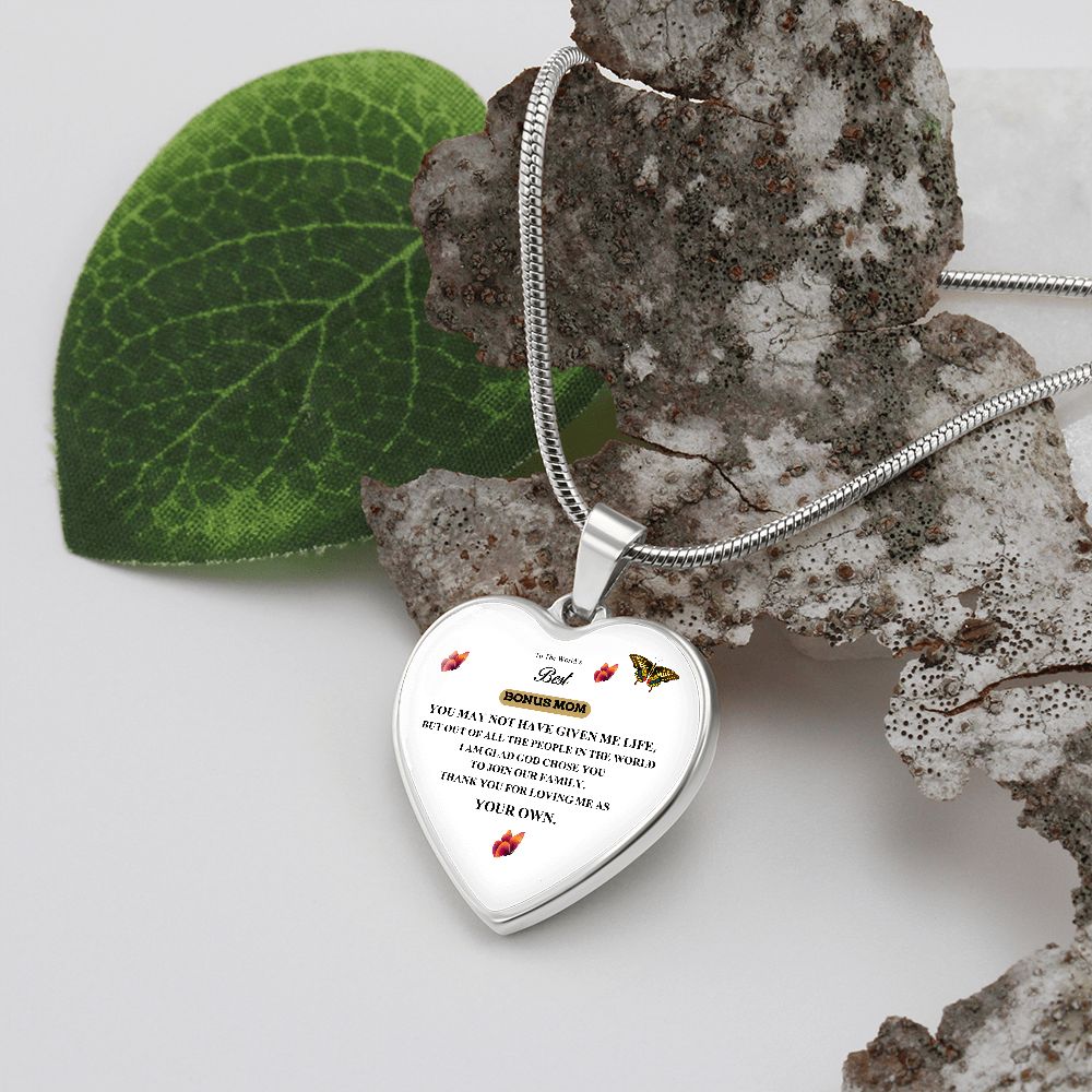 To The World's Best Bonus Mom | Thank You For Loving Me As Your Own | Heart - Luxury Necklace