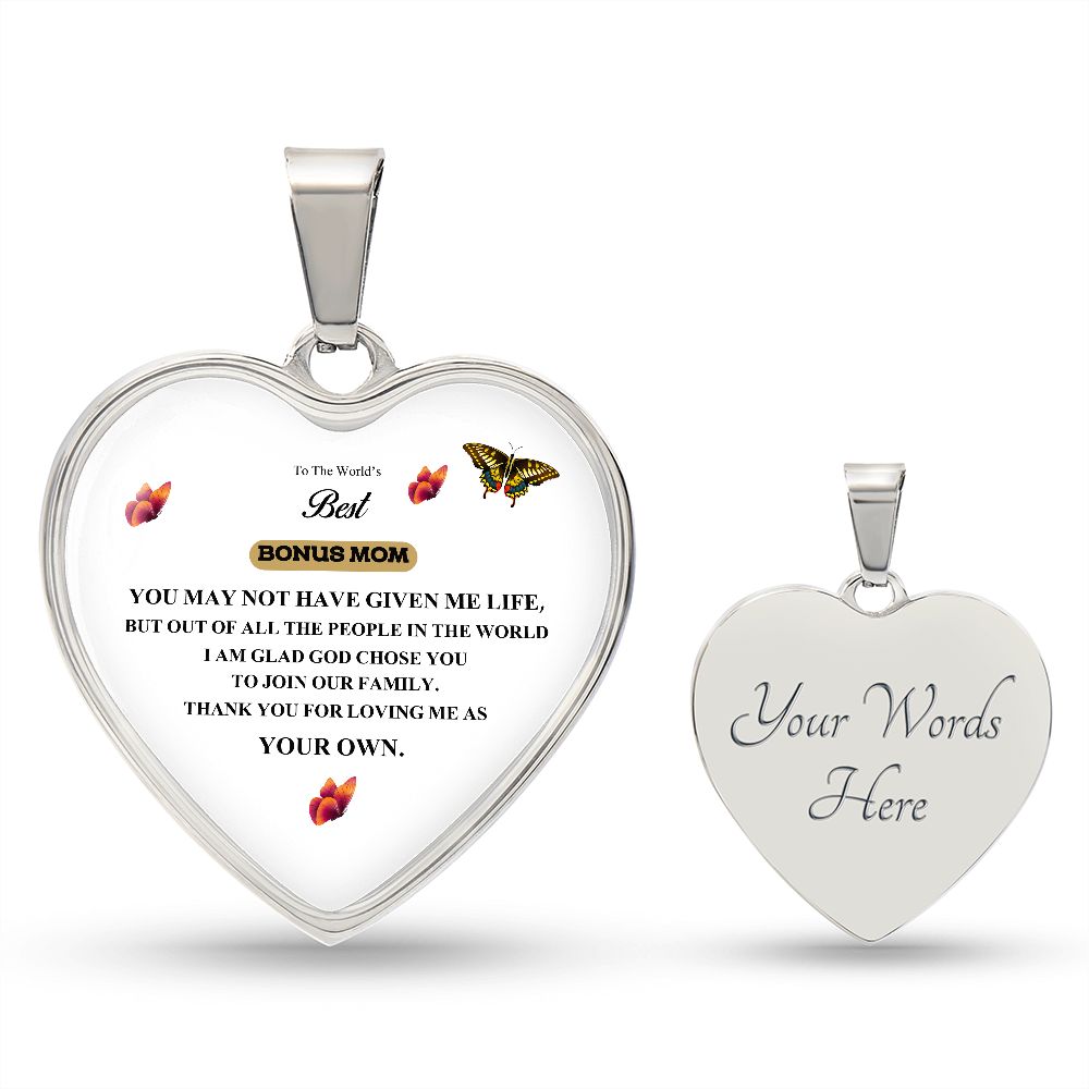 To The World's Best Bonus Mom | Thank You For Loving Me As Your Own | Heart - Luxury Necklace