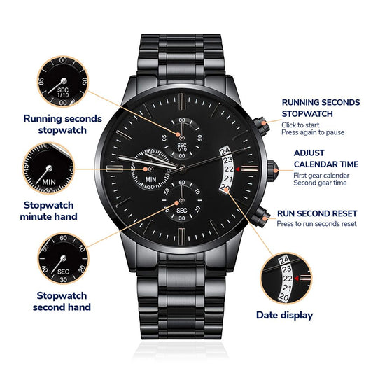 Dad You Are My World | Happy Father's Day | Engraved Design Black Chronograph Watch