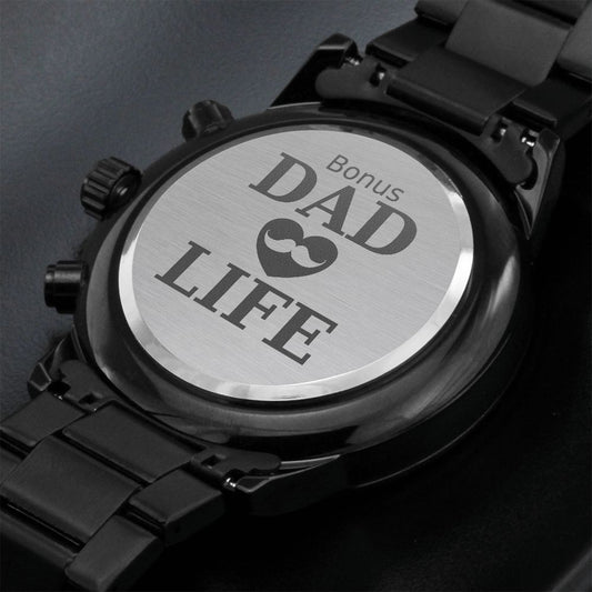 Bonus Dad Life | Engraved Design Black Chronograph Watch