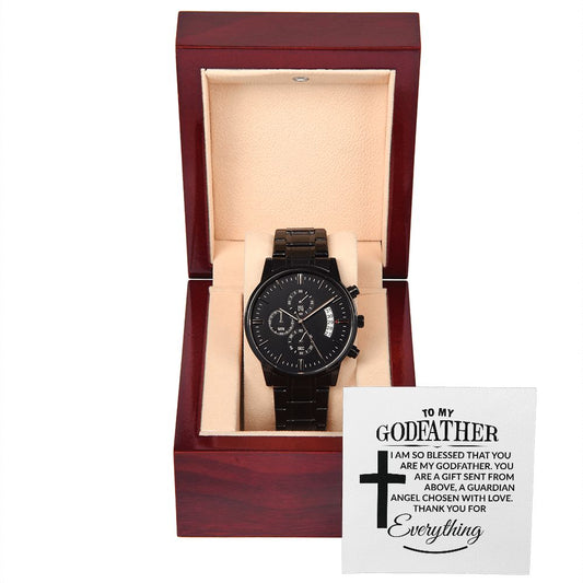 To My Godfather Black Chronograph Watch