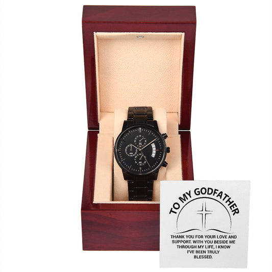 To My Godfather Black Chronograph Watch