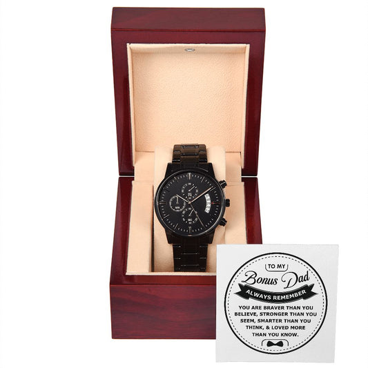 To My Bonus Dad Black Chronograph Watch