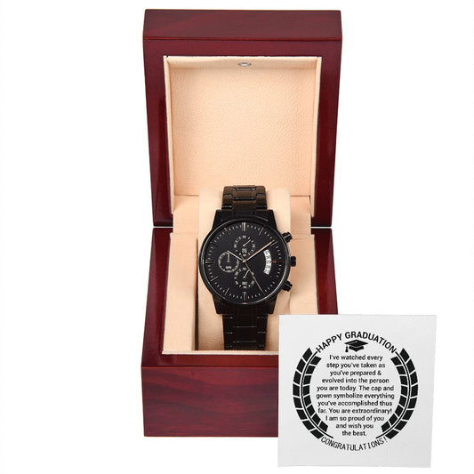 Happy Graduation Black Chronograph Watch