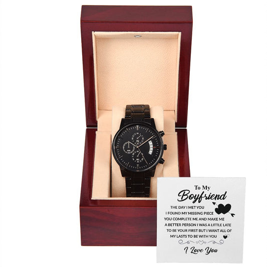 To My Boyfriend Black Chronograph Watch