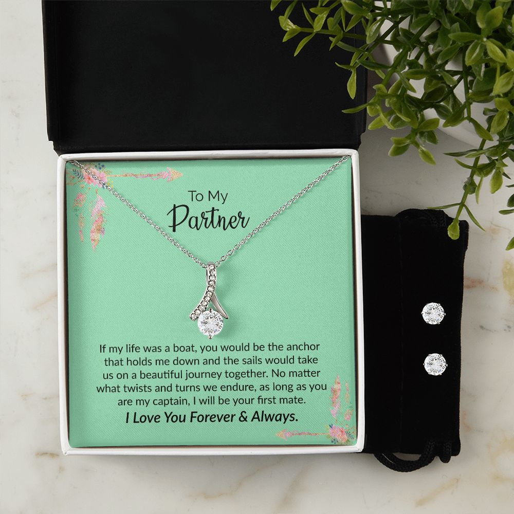 To My Partner | I Love You Forever & Always | Alluring Beauty Necklace and Cubic Zirconia Earring Set
