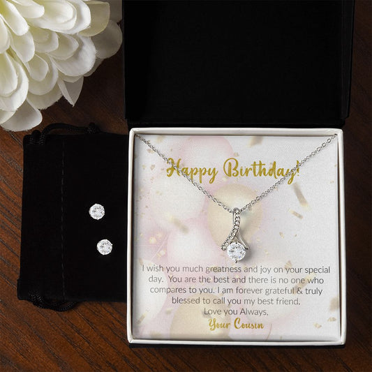 Happy Birthday | Love Your Cousin | Alluring Beauty Necklace and Cubic Zirconia Earring Set