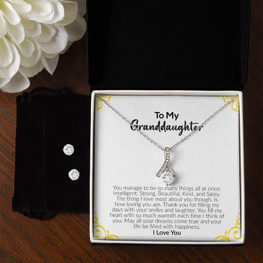 To My Granddaughter | I Love You | Alluring Beauty Necklace and Cubic Zirconia Earring Set