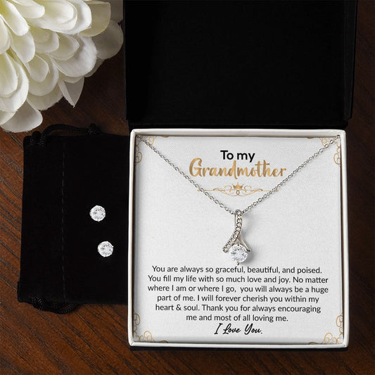 To My Grandmother | I Love You | Alluring Beauty Necklace and Cubic Zirconia Earring Set