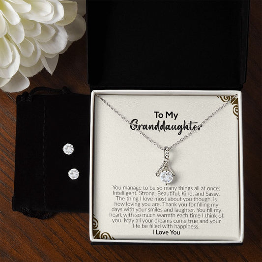 To My Granddaughter | I Love You | Alluring Beauty Necklace and Cubic Zirconia Earring Set