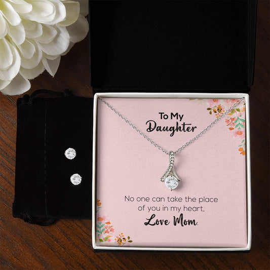 To My Daughter | Love Mom | Alluring Beauty Necklace and Cubic Zirconia Earring Set
