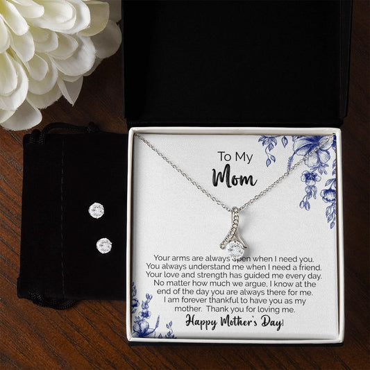 To My Mom | Thank You For Loving Me | Alluring Beauty Necklace and Cubic Zirconia Earring Set