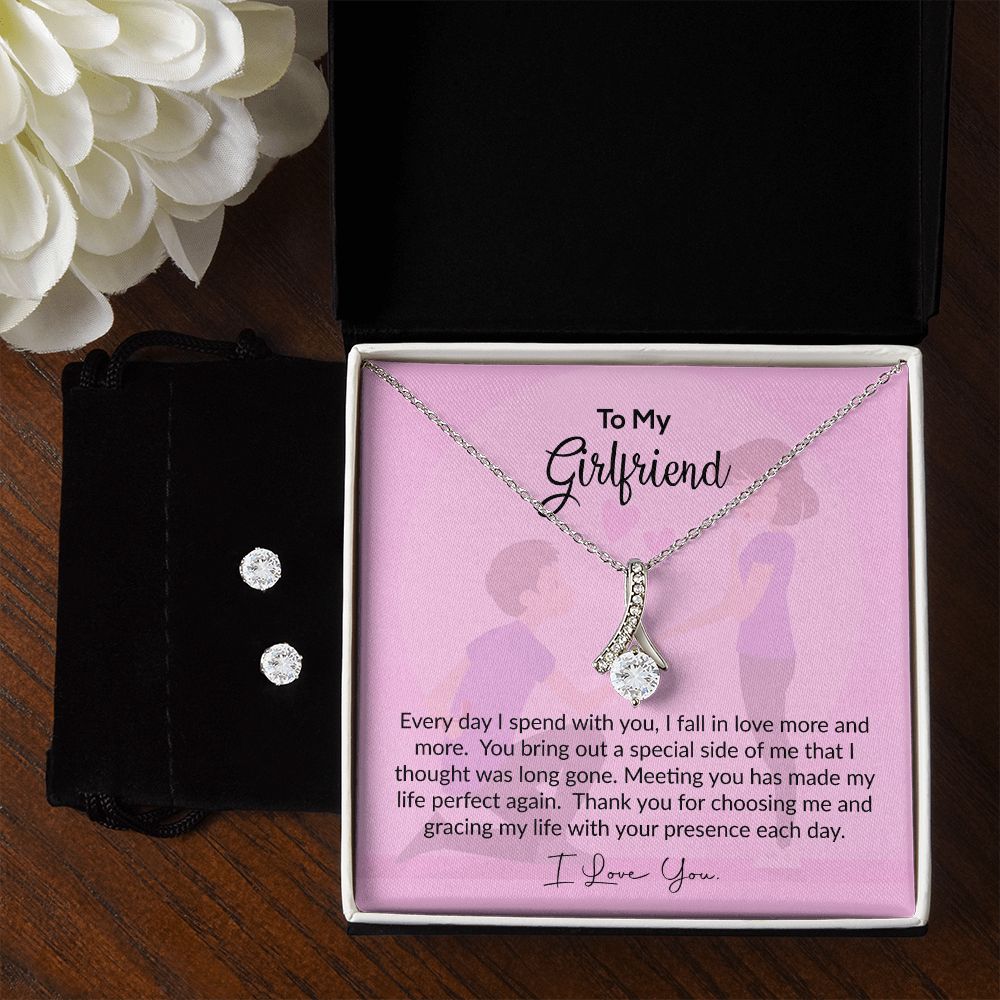 To My Girlfriend | I Love You | Alluring Beauty Necklace and Cubic Zirconia Earring Set