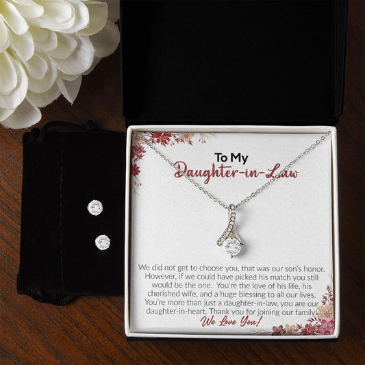 To My Daughter-In-Law | We Love You | Alluring Beauty Necklace and Cubic Zirconia Earring Set