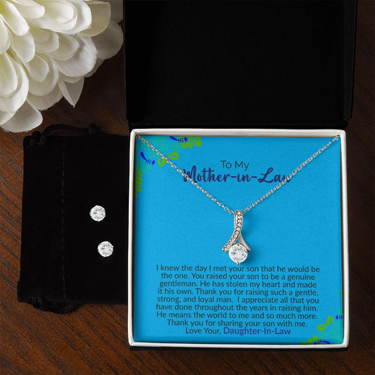 To My Mother-In-Law | Love Your Daughter-In-Law | Alluring Beauty Necklace and Cubic Zirconia Earring Set
