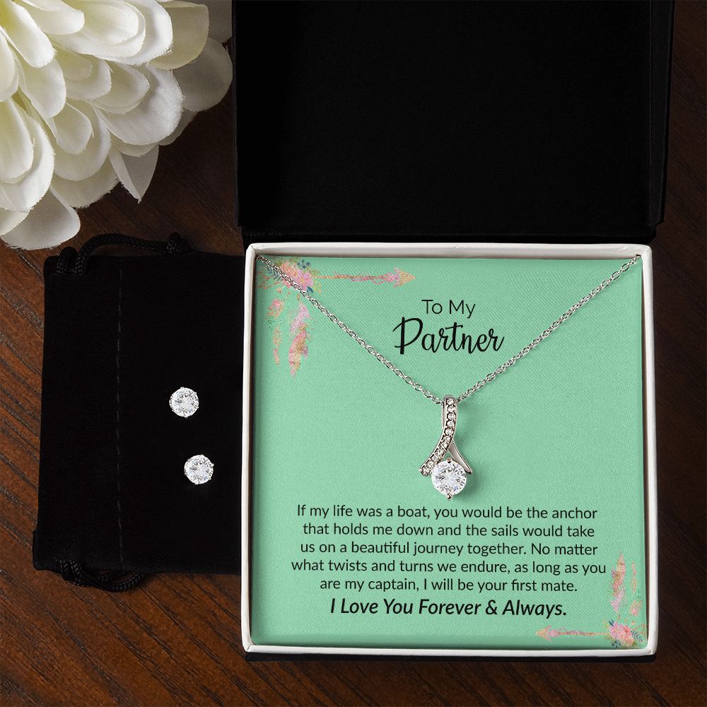 To My Partner | I Love You Forever & Always | Alluring Beauty Necklace and Cubic Zirconia Earring Set