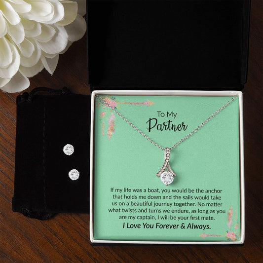 To My Partner | I Love You Forever & Always | Alluring Beauty Necklace and Cubic Zirconia Earring Set