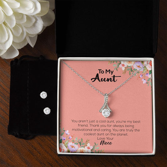 To My Aunt | Love Your Niece | Alluring Beauty Necklace and Cubic Zirconia Earring Set