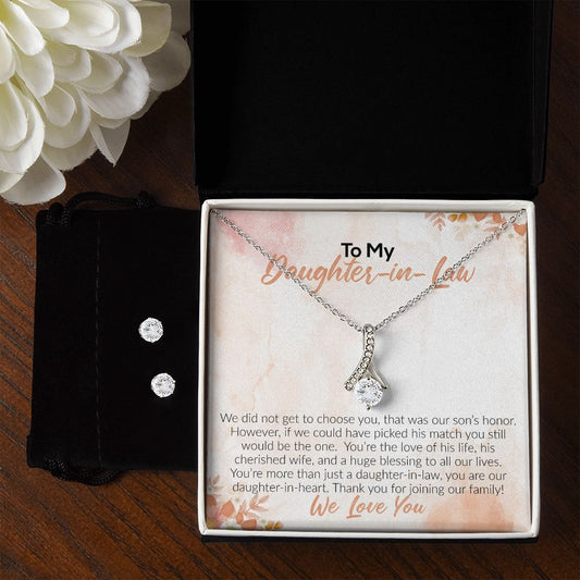 To My Daughter-In-Law | We Love You | Alluring Beauty Necklace and Cubic Zirconia Earring Set
