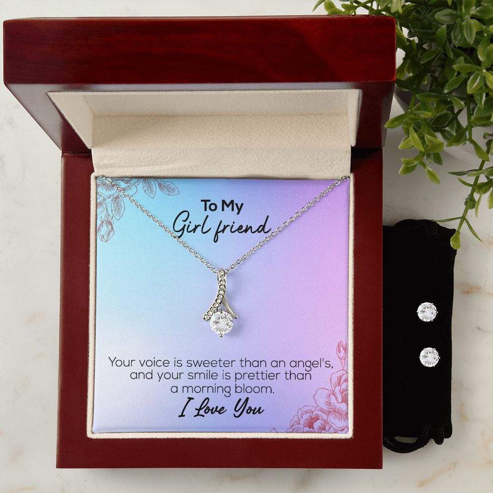 To My Girlfriend | I Love You | Alluring Beauty Necklace and Cubic Zirconia Earring Set