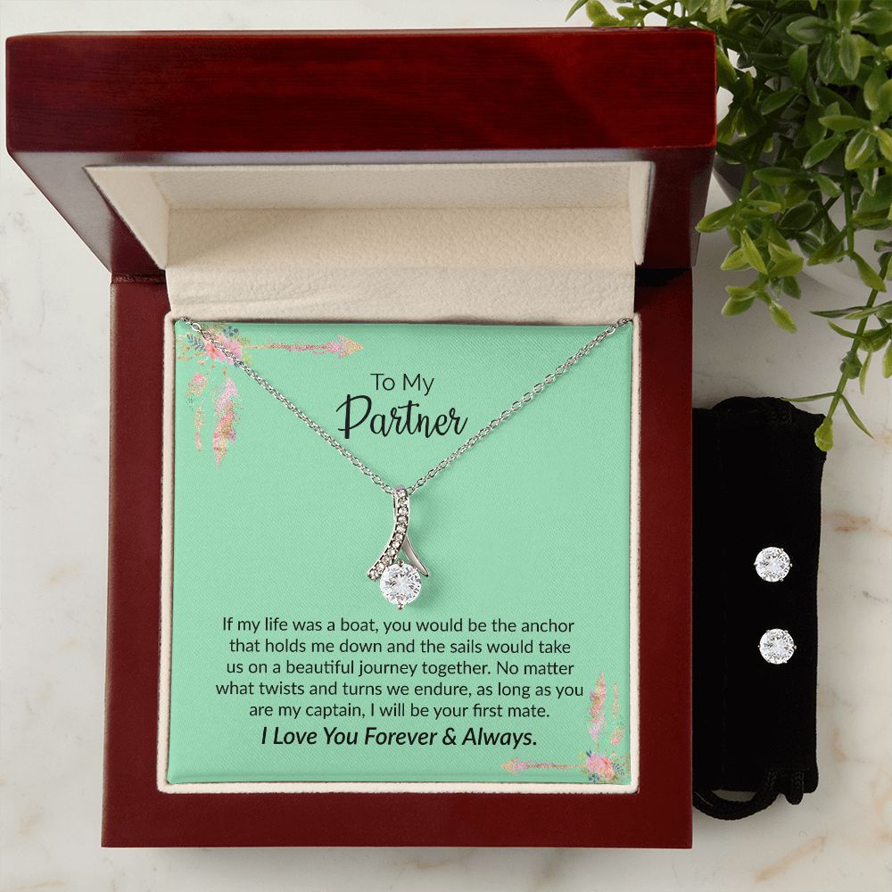 To My Partner | I Love You Forever & Always | Alluring Beauty Necklace and Cubic Zirconia Earring Set