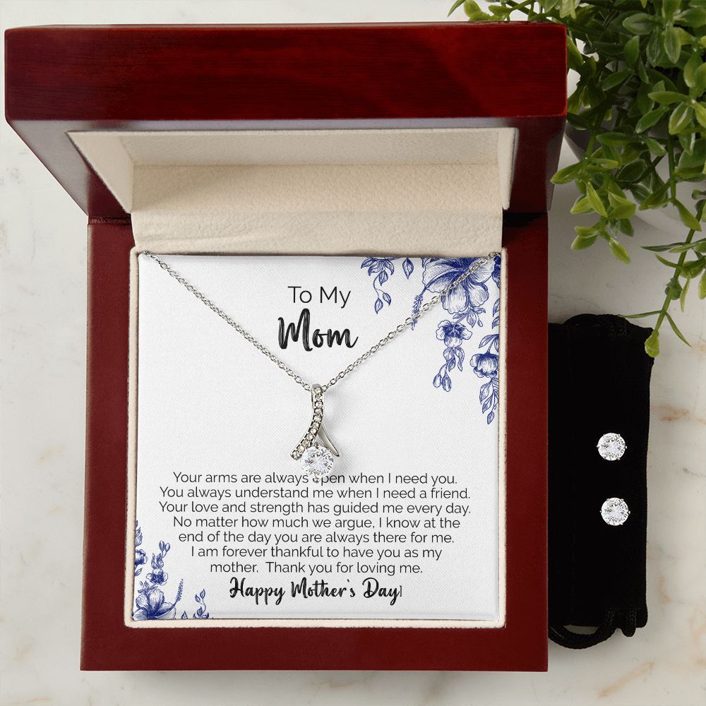 To My Mom | Thank You For Loving Me | Alluring Beauty Necklace and Cubic Zirconia Earring Set