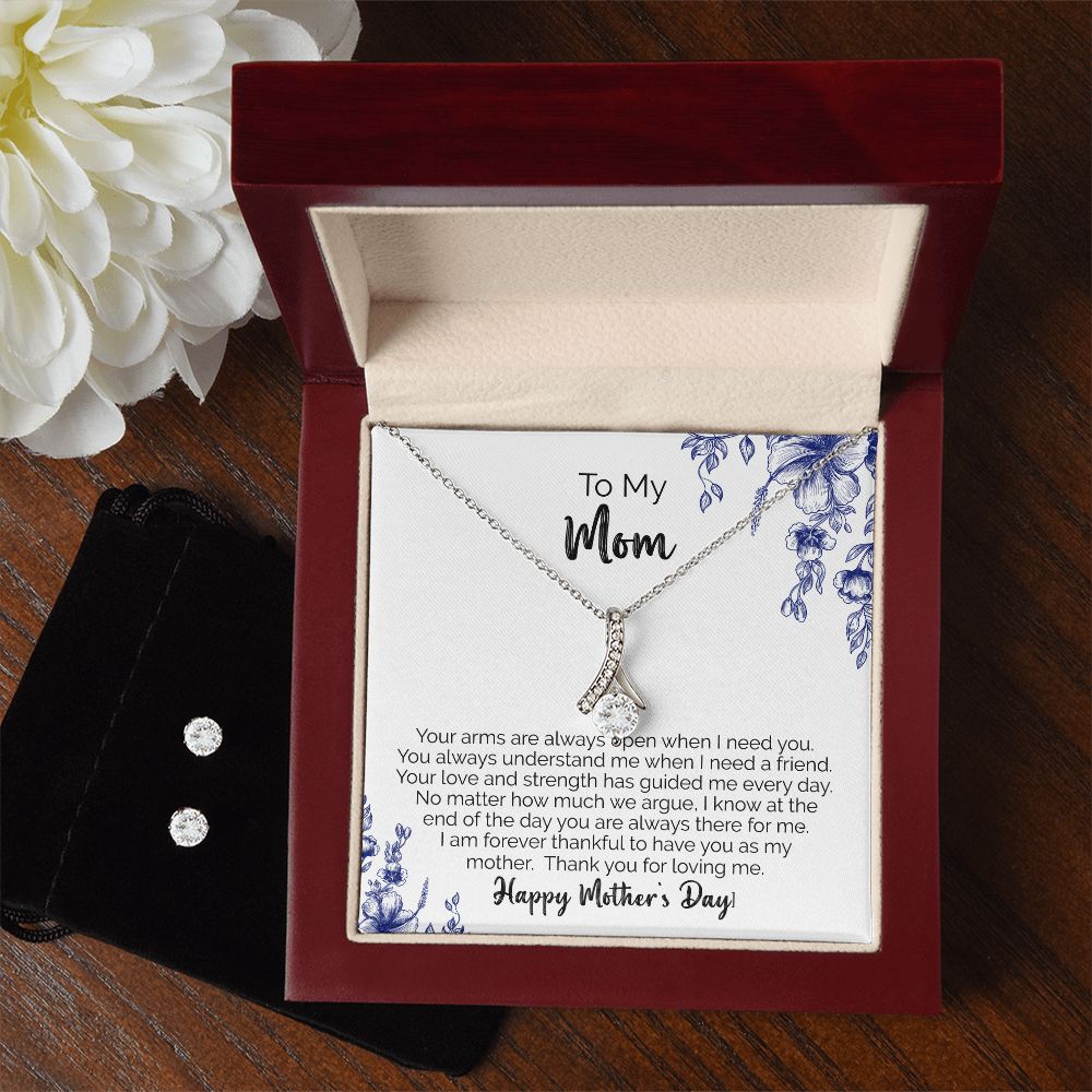 To My Mom | Thank You For Loving Me | Alluring Beauty Necklace and Cubic Zirconia Earring Set