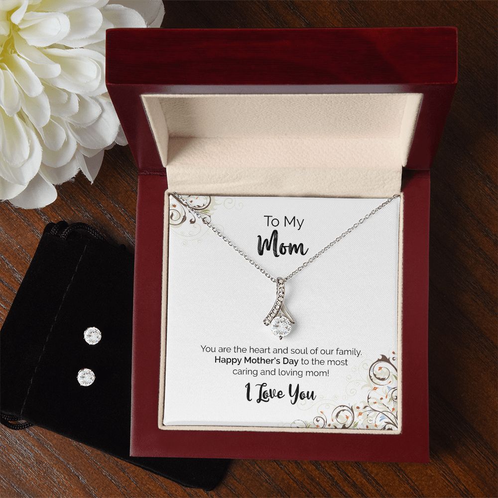 To My Mom | Happy Mother's Day I Love You | Alluring Beauty Necklace and Cubic Zirconia Earring Set