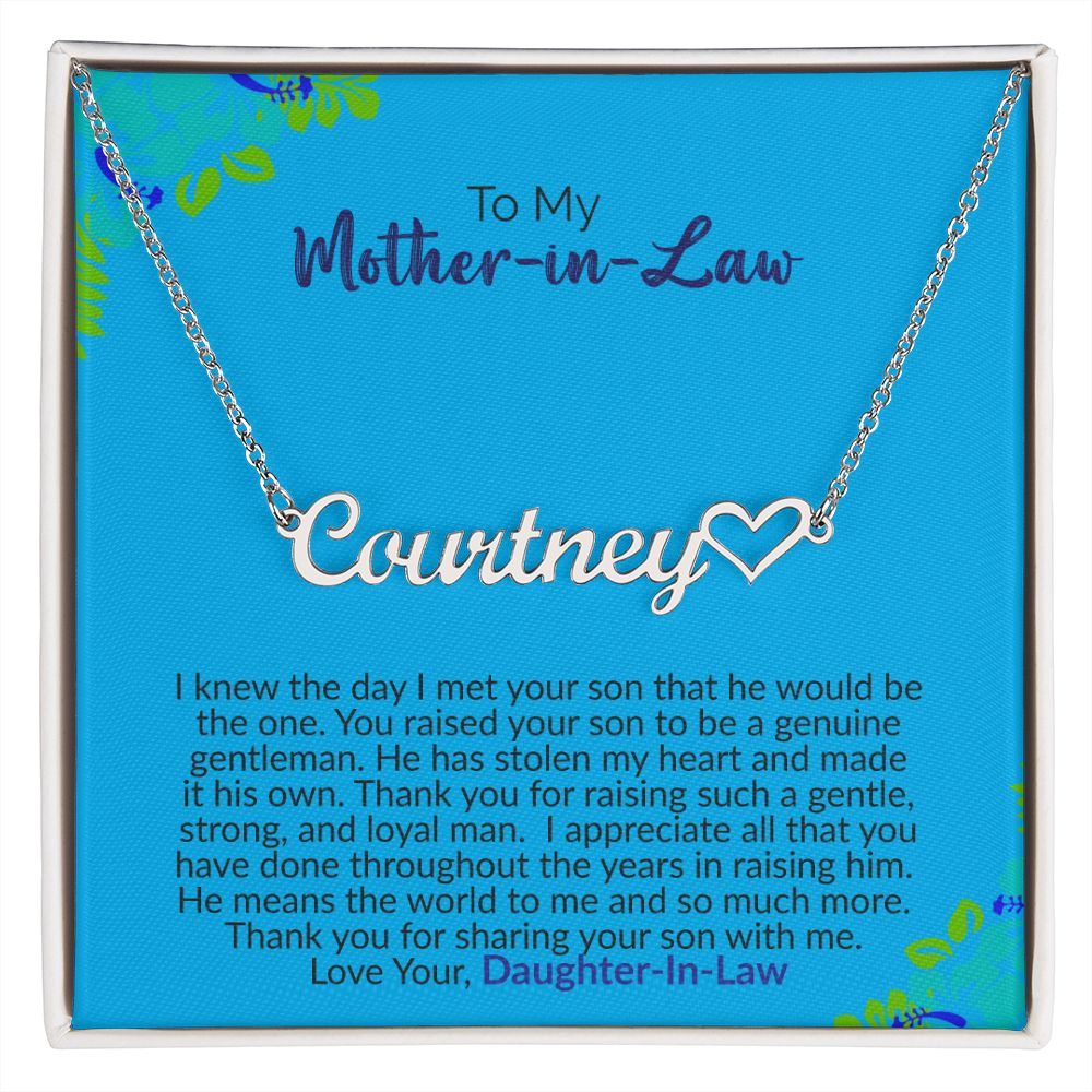 To My Mother-In-Law | Love Your Daughter-In-Law | Name Necklace + Heart