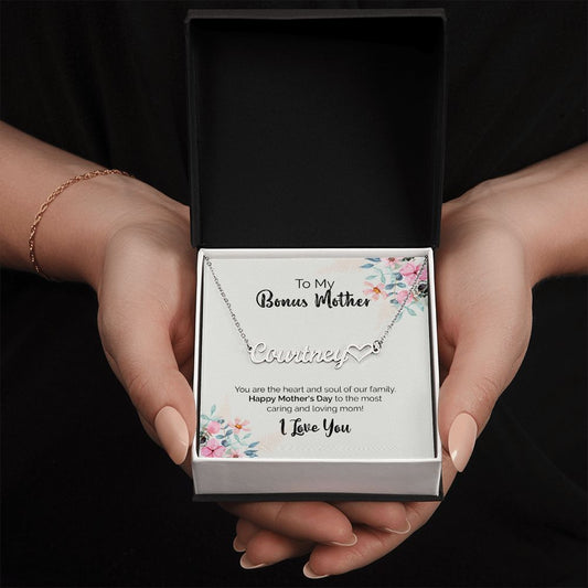 To My Bonus Mother | I Love You | Name Necklace + Heart