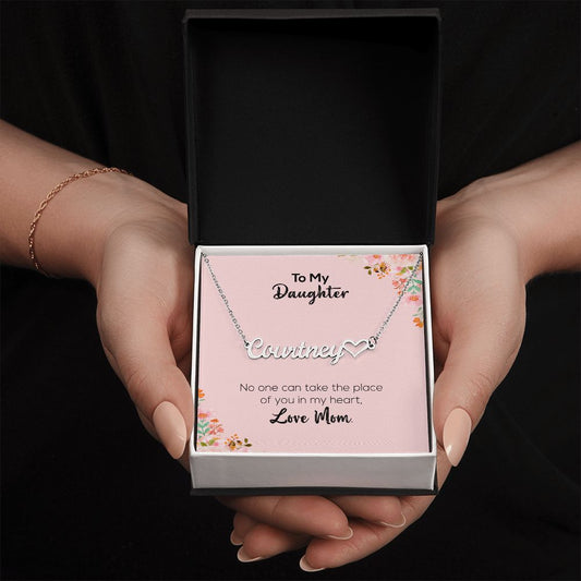 To My Daughter | Love Mom | Name Necklace + Heart