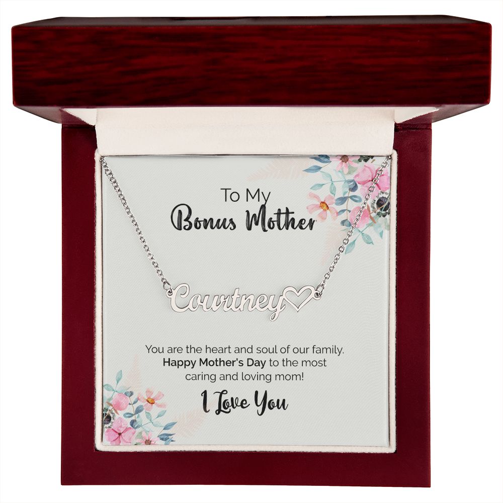 To My Bonus Mother | I Love You | Name Necklace + Heart