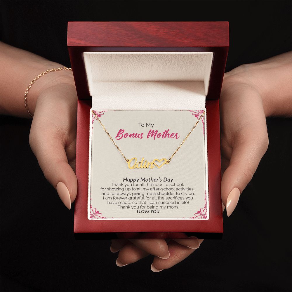 To My Bonus Mother | Happy Mother's Day I Love You | Name Necklace + Heart