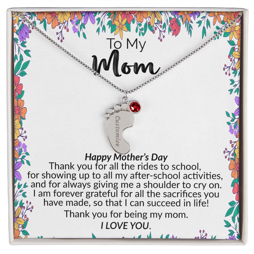 To My Mom | Happy Mother's Day | Custom Baby Feet Necklace with Birthstone