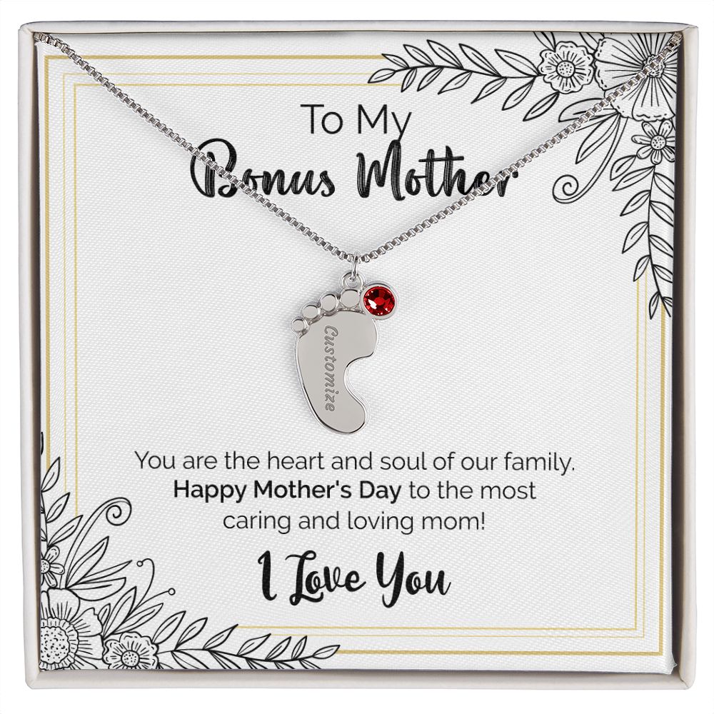 To My Bonus Mother | Happy Mother's Day | Custom Baby Feet Necklace with Birthstone