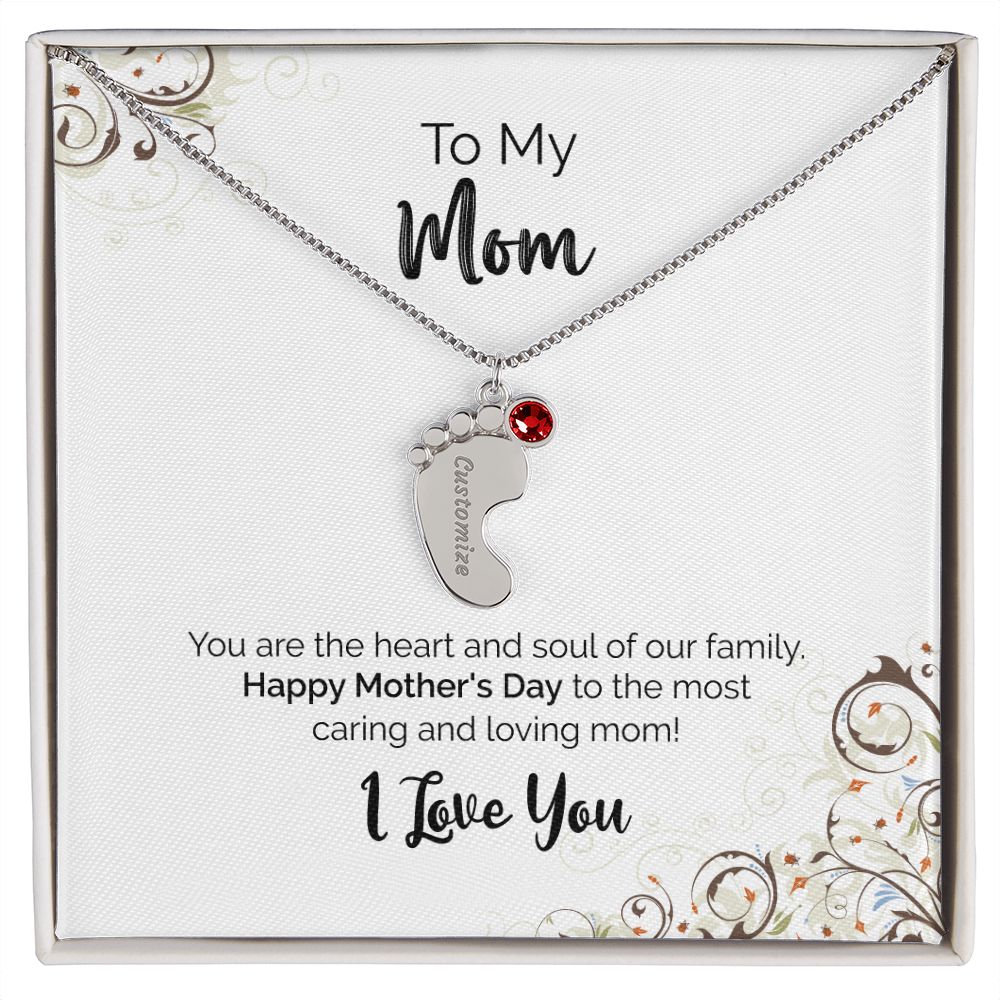 To My Mom | Happy Mother's Day I Love You | Custom Baby Feet Necklace with Birthstone