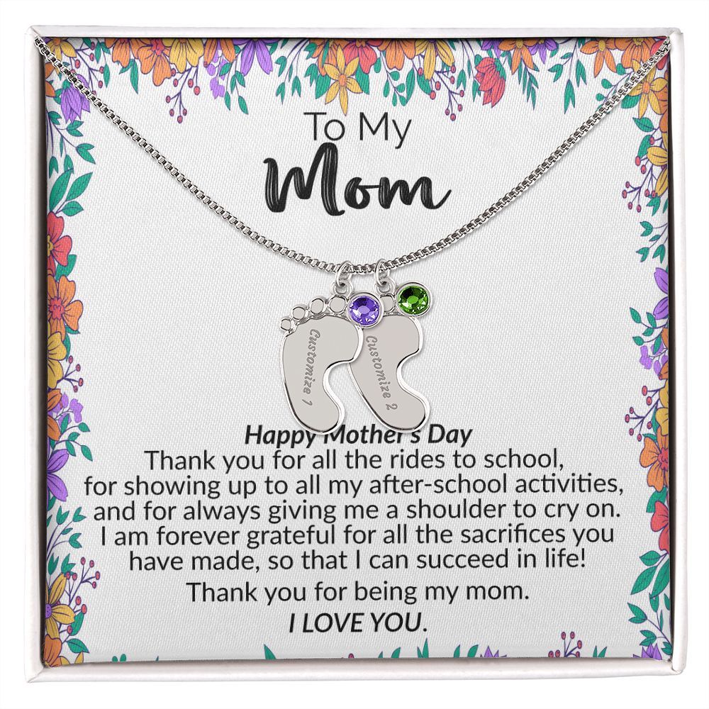 To My Mom | Happy Mother's Day | Custom Baby Feet Necklace with Birthstone