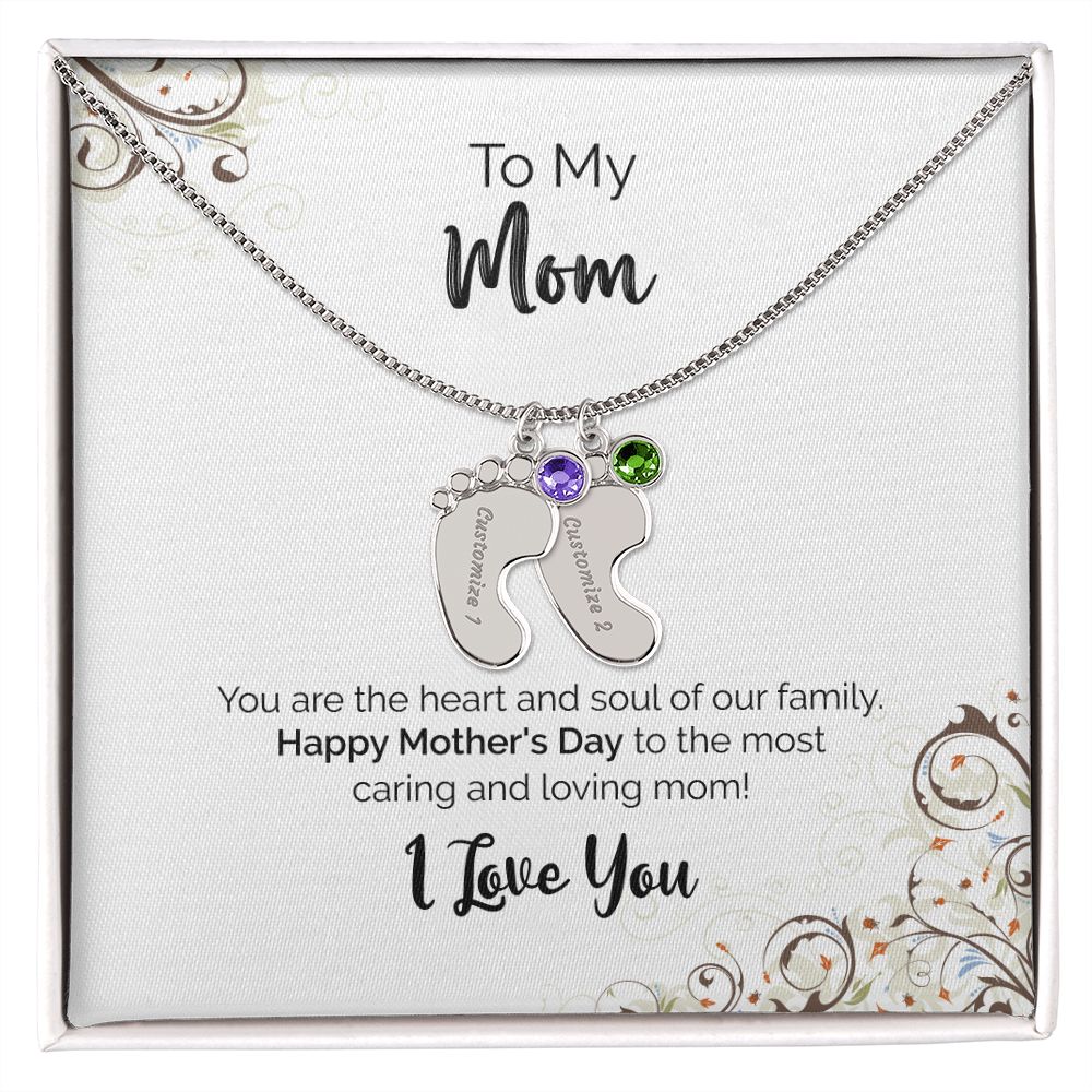 To My Mom | Happy Mother's Day I Love You | Custom Baby Feet Necklace with Birthstone