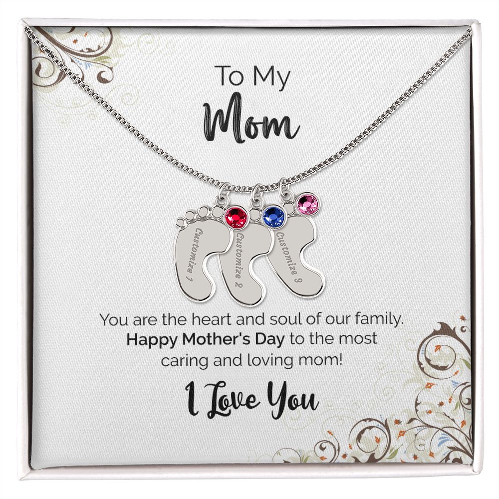 To My Mom | Happy Mother's Day I Love You | Custom Baby Feet Necklace with Birthstone