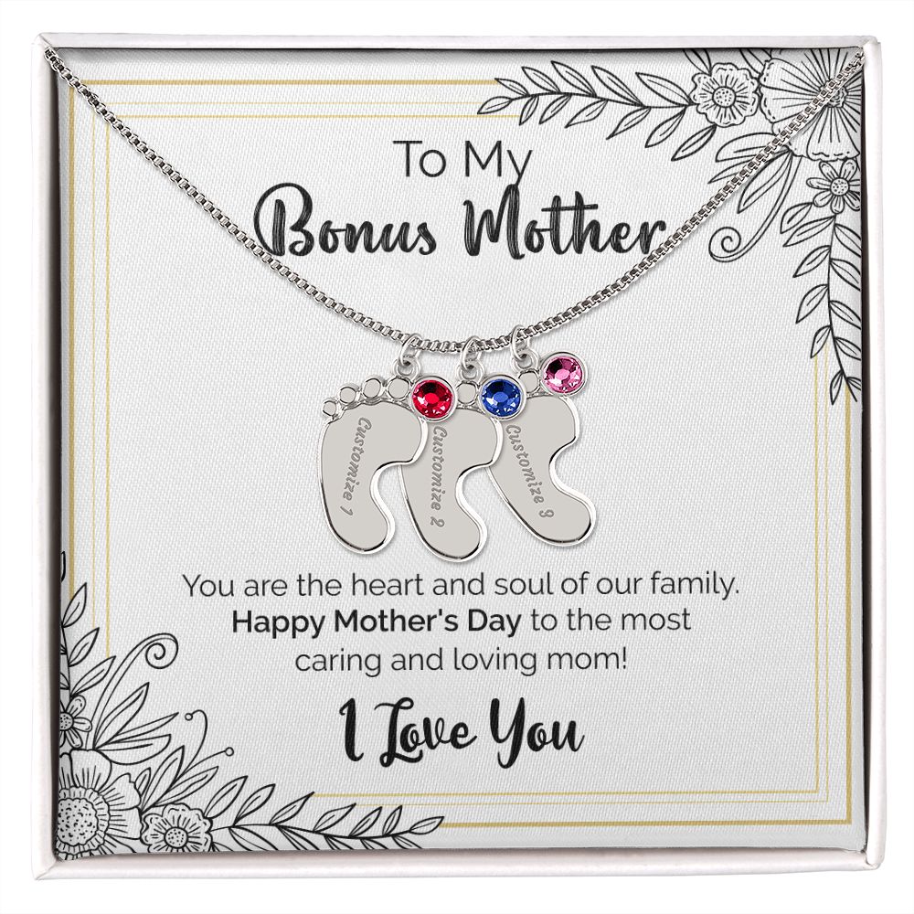 To My Bonus Mother | Happy Mother's Day | Custom Baby Feet Necklace with Birthstone