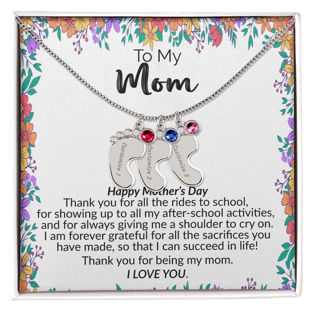 To My Mom | Happy Mother's Day | Custom Baby Feet Necklace with Birthstone
